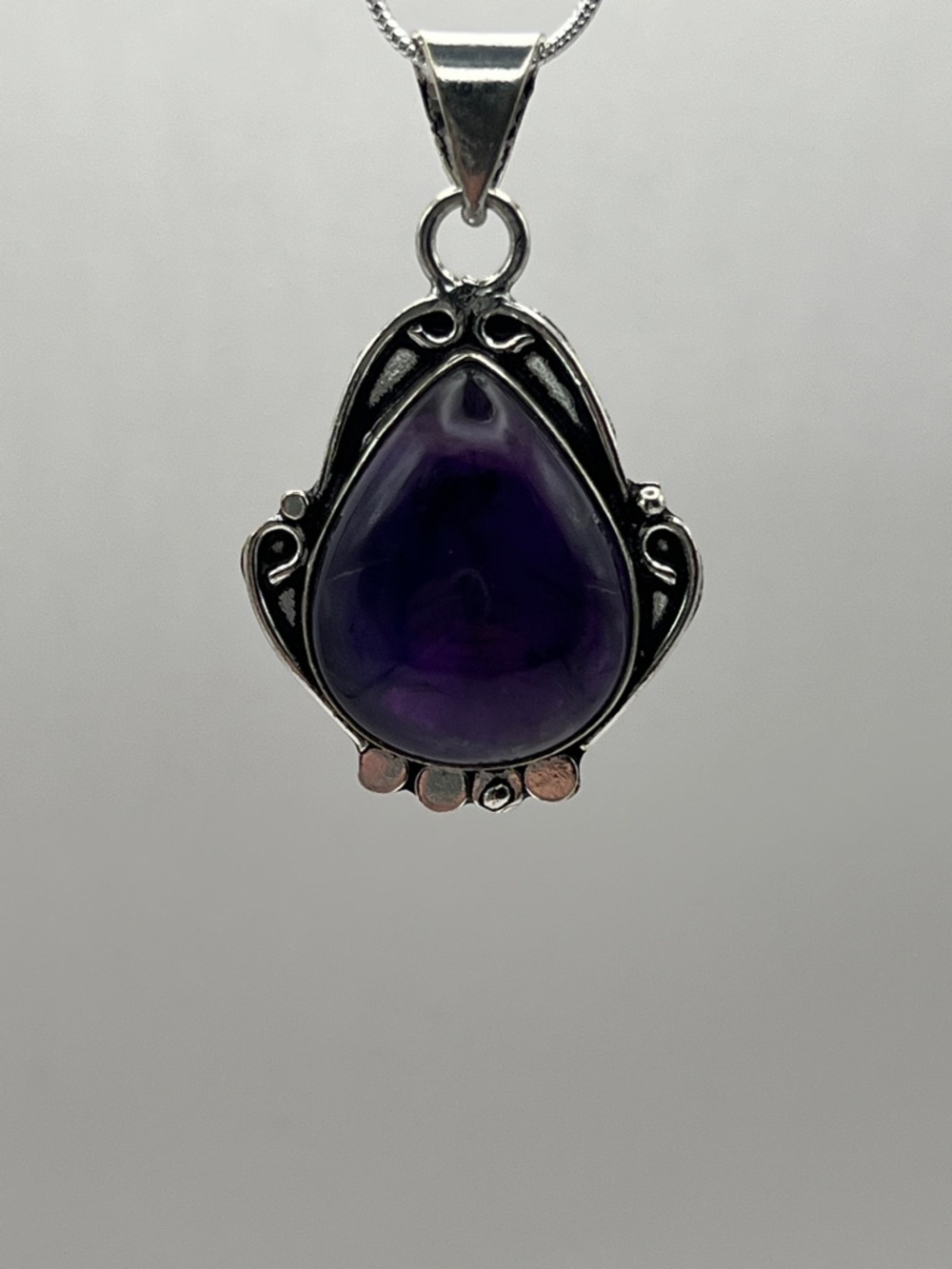 Teardrop Amethyst Pendant Necklace - Purple